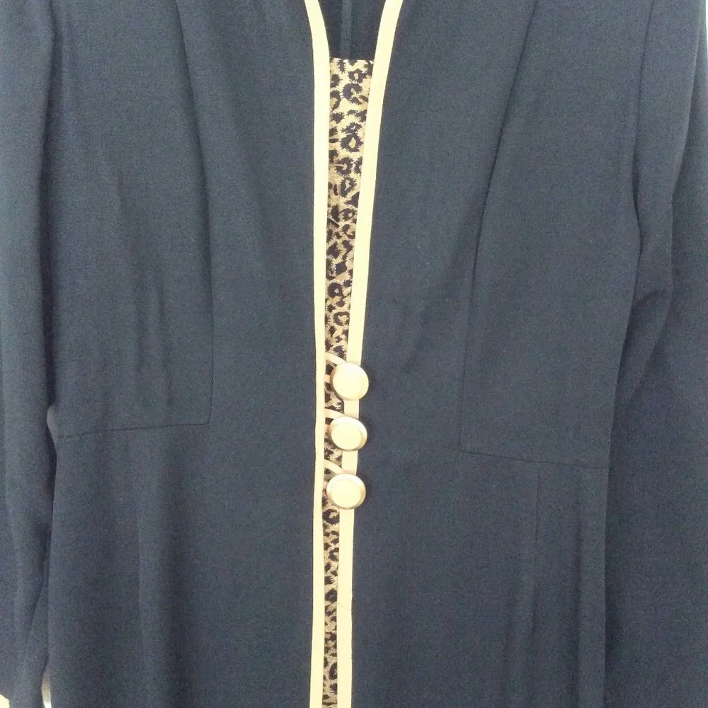 Julian Taylor Vintage Career Dress Black & Animal Print Size 8 - Picture 4 of 7